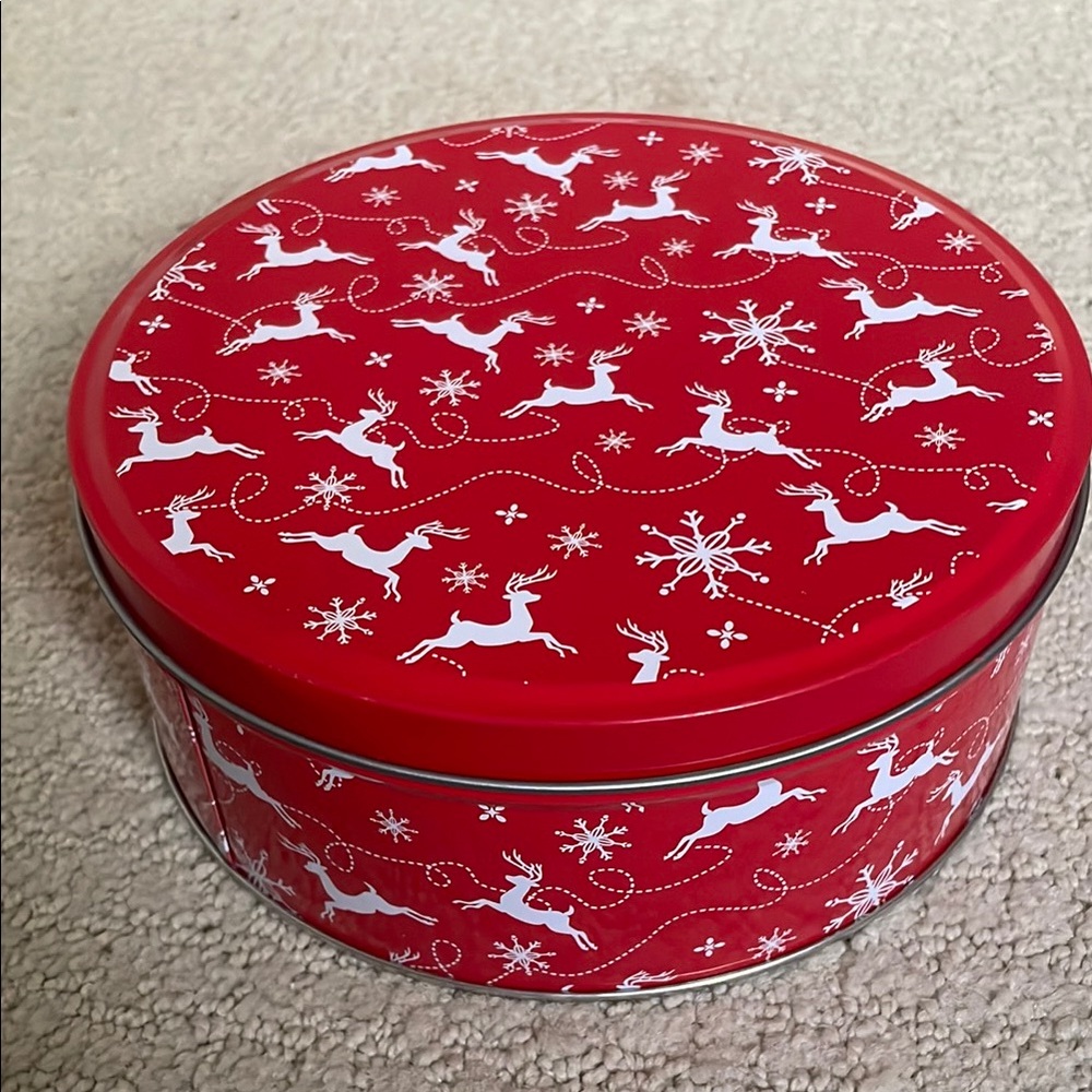 FREE WITH PURCHASE Red Holiday Tin with Reindeer Design